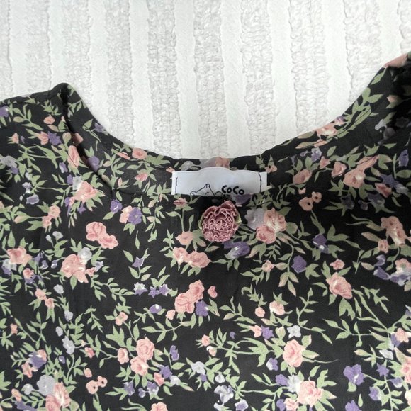 Vintage Le Chat Coco Kids Floral Print Pleated Long Sleeve A-Line Dress - Picture 9 of 9